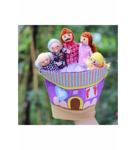 Peluş Aile El Parmak Kuklası Eğlenceli Eğitici Oyuncak Parmak Kukla Eldiven