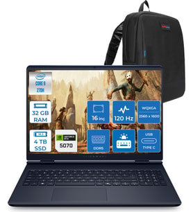Dell Alienware 16 Aurora Intel Core 9-270H Aı 32GB GB 4tb SSD 8GB/RTX5070 Gddr7 115W 16" 2.5k 2560 x 1600 Wqxga 120Hz  Freedos Taşınabilir Bilgisayar WAC16250-C932157F15+ZETTAÇANTA
