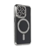 Apple İphone 14 Pro Max Kılıf Joke Simli Magneticsafe Kılıf - Gri