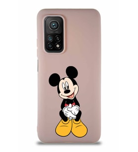 Xiaomi Mi 10T Soft Premier Kapak Mickey Mouse-A Tasarımlı Silikon Kılıf - Pudra (Şeffaf)