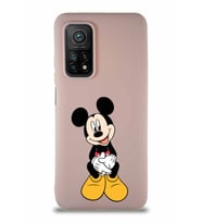 Xiaomi Mi 10T Soft Premier Kapak Mickey Mouse-A Tasarımlı Silikon Kılıf - Pudra (Şeffaf)