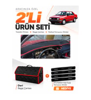 e-biz VOLKSWAGEN JETTA (1991-1997) Uyumlu Torpido Örtüsü + Deri Çanta - Siyah-Kırmızı - VW008