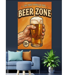 Bira Bardaklı 'Beer Zone' Posteri Dekoratif Kanvas - Mdf Ahşap Tablo