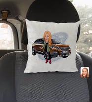 BK Gift Kişiye Özel Plakalı Kadın Peugeot 3008 Karikatürlü Kare Araç Koltuk Yastığı-2