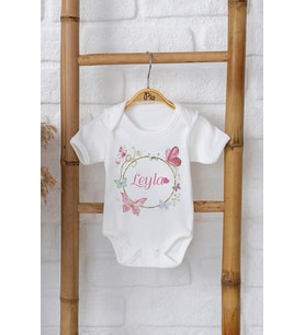 Pia Baby Premium %100 Pamuk İsme Özel Organik Baskılı Çıtçıtlı Bebek Body Zıbın Modelleri 5070-16 (Ekru)