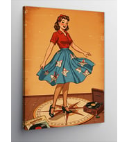 Kanvas Tablo Retro Kadın Çemberde