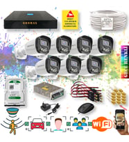 7 Kameralı Set - Yapay Zeka Özellikli Gece Renkli Gösteren 5MP SONY Lensli 4 Ultra Warm Ledli FULLHD Güvenlik Kamerası Seti 2304W-9008