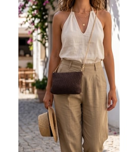 Vintage Model Örgü Orta Boy Kadın Yazlık Portföy Clutch Çanta