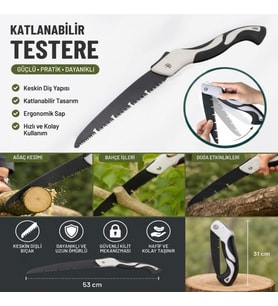 53 cm Katlanır Pelikan Testere, Büyük Boy, El Testeresi, Katlanabilir Budama ve Kesim Testeresi, Kamp, Bahçe ve Ahşap Kesim Testeresi (5690)