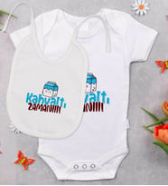 BK Kids Kahvaltı Zamanı Tasarımlı Bebek Body Zıbın ve Mama Önlüğü Hediye Seti - Model 1