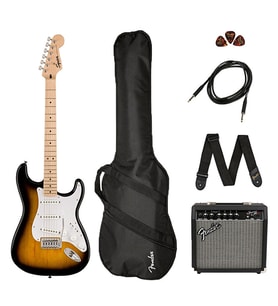 Squier 0371720603 Sonic Stratocaster Elektro Gitar Seti (2-Color Sunburst) Frontman 10G Amfi Kılıf ve Aksesuarlar Dahil Paket
