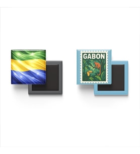 Buzdolap Magnetleri - Gabon Bayrağı ve Libreville Posta Pulu Tema - 2'li Set Magneti