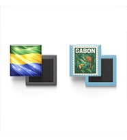 Buzdolap Magnetleri - Gabon Bayrağı ve Libreville Posta Pulu Tema - 2'li Set Magneti