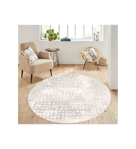Eliana Home Baskılı, Yıkanabilir Kaymaz Taban Yuvarlak Halı LNA7298-HT087 120x120 cm (Krem)