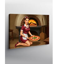 Kanvas Tablo Pizza Yapan Kadın