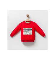 Erkek Çocuk %100 Pamuklu Kamuflaj Cepli Sweatshirt (Kırmızı)