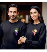 Sevgililer Günü Kombin Erkek Kadın Joker Görselli Bisiklet Yaka Sweatshirt 5003 (Siyah)