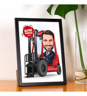Kişiye Özel Karikatürlü Forklift Kullanan Adam Resim Çerçevesi