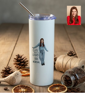 Kişiye Özel Karikatürlü Cute But Libra Terazi Burcu Pipetli Çelik Matara Doğum Günü Hediyesi