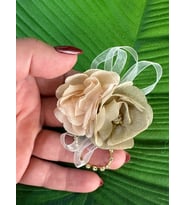 6X5 CM TAŞLI ÇİFT GÜLLÜ TASARIM BROŞ YAKA İĞNESİ TÜRBAN GİYİM AKSESUARI (Ekru)