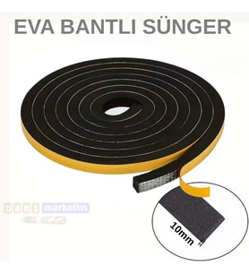 Eva Neopren Conta Sünger Bantlı Sızdırmazlık Bandı 10mm Kalınlıkta 10mmx10mt (Standart)