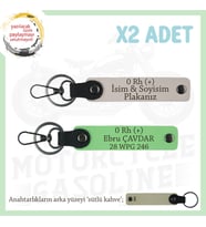 Hız Severlere Özel, İsim Plaka ve 0 Rh (+) Kan Grubu Yazılı Deri x2' li Anahtarlık, Pudra-F Yeşil-SK (Çok Renkli)