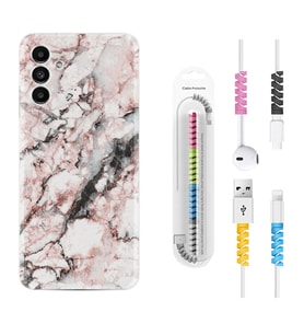 Samsung A23 A31 A32 A50 A51 A52 A53 A70 Kılıf Kablo Koruma Spiral Silikon Colorfull Marble 2 1389