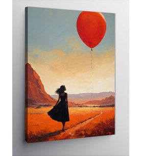 Kanvas Tablo Kırmızı Uçan Balon Ve Kadın
