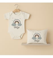 Pia Baby Premium %100 Pamuk İsme Özel Organik Baskılı Çıtçıtlı Bebek Body Ve Yastık Kılıfı 5027-19 (Ekru)
