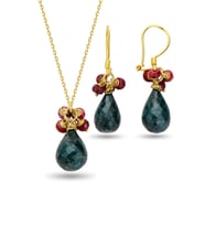 Gümüş altın yaldılzı kök zümrüt ve kök yakut doğal taşlı damla ikili set SGTL12727YESIL (Rose)