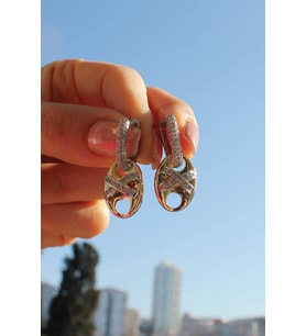 XOXO Oval Küpe - Taş Detaylı