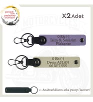 Motorcu İçin, İsim Plaka ve 0 Rh (-) Kan Grubu Yazılı Hediye x2' li Anahtarlıklar, Mor-S Kahve-Laci (Çok Renkli)