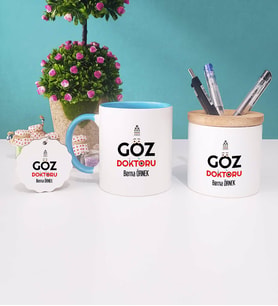 Göz Doktoru Kupa Bardak Mavi Kalemlik ve Anahtarlık