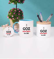Göz Doktoru Kupa Bardak Mavi Kalemlik ve Anahtarlık
