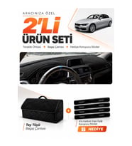 BMW F30 (2010-2018) Uyumlu Torpido Örtüsü + Tay Tüyü Bagaj Çantası + Sticker Seti - Siyah