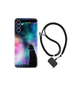 Samsung Galaxy A23 Kılıf Silikon Desen Boyun Askılı Window Cat 1787