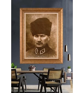 Altın Varaklı Çerçeveli Paspartulu Atatürk Tablo nh32 (Gold)