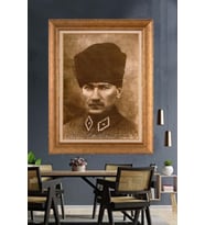 Altın Varaklı Çerçeveli Paspartulu Atatürk Tablo nh32 (Gold)