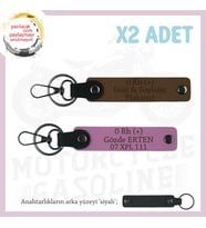 Motosiklet Aşıkları İçin İsim Plaka ve 0 (+) Kan Grubu Yazılı Kişisel x2 Anahtarlık, Kahve-Pembe-Syh (Çok Renkli)
