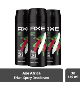 Axe Erkek Deodorant & Bodyspray Africa 48 Saat Etkileyici Koku Vücut Spreyi 150 ml x3