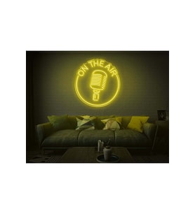ON THE AIR Yazılı Mikrofon Figürlü Neon Tabela