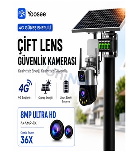 Uninet 4g Sim Kartlı Solar Çift Güneş Panelli 80 Watt 36X Optik Zoomlu Çift Kameralı Güvenlik Kamerası Router Özellikli