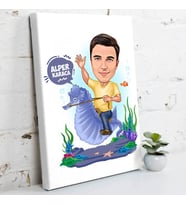 Deniz Atındaki Erkek Karikatürlü Kanvas Tablo