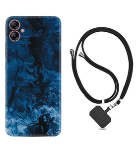 Samsung Galaxy A04E Kılıf Silikon Boyun Askılı İpli Desenli Silikon Blue Zigzag 1687