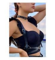 Deri Choker ve Kemer Harness Takım (Kırmızı)