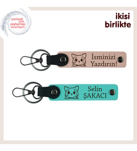 Beraber Sahiplenilen Kedinin İsmini Taşıyan Hatıra, Yazılabilir Anahtarlık Seti, Yavru Ağzı-Turkuaz