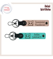 Beraber Sahiplenilen Kedinin İsmini Taşıyan Hatıra, Yazılabilir Anahtarlık Seti, Yavru Ağzı-Turkuaz