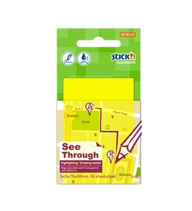 Hopax Stickn Yapışkanlı Not Kağıdı Yarı Saydam 50 Yaprak 76x51 MM Neon Sarı