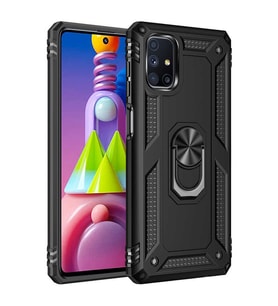 Samsung Galaxy M51 Uyumlu Kılıf Standlı Manyetik Yüzüklü Military Magnetic Ring Polycarbonate and TPU Case (Siyah)