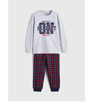 LCW Kids Gri Bisiklet Yaka Ekose Erkek Çocuk Pijama Takımı